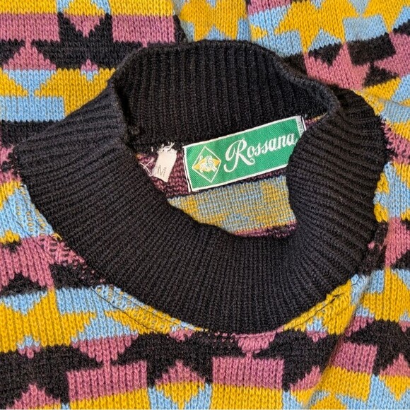 Vintage Wool Blend Scandinavian Snowflake Stripe Sweater - Medium - Picture 4 of 7